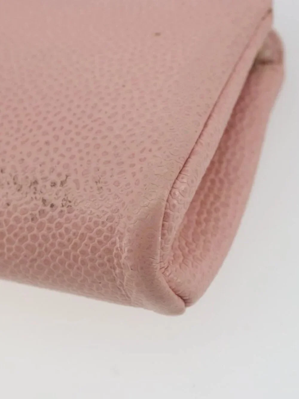 CHANEL Pouch Grained Calf Skin Pink Gold CC Auth 101855